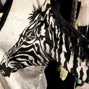 70s Vintage Variety (brand) velvet zebra fringe top - L